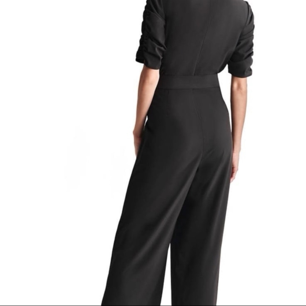 DKNY Black Wrap Jumpsuit Size 12 NWT Wide Leg Belted - Picture 2 of 5